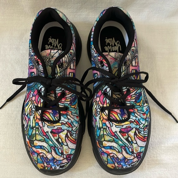 Yes We Vibe Shoes - - Yes We Vibe sneakers in colorful stained glass print with peace sign. Wo…